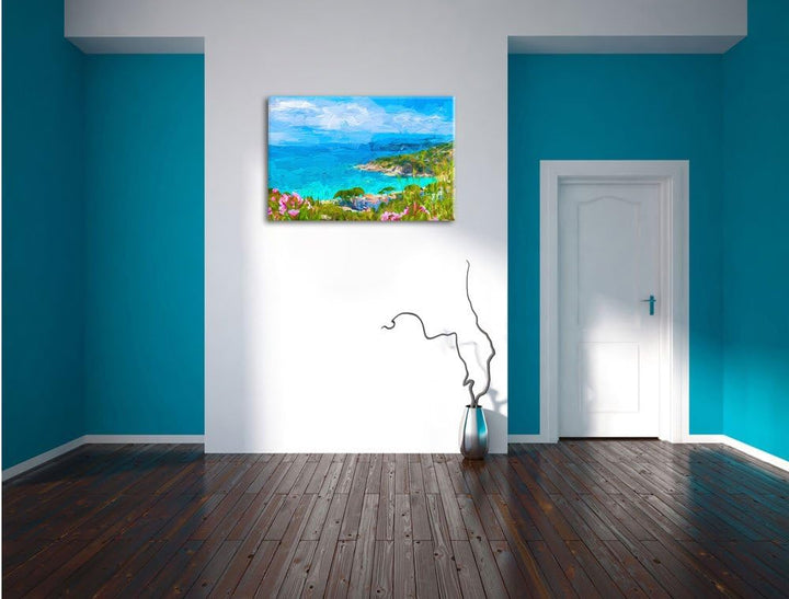 Pixxprint Panorama an der Toskana / 100x70cm Leinwandbild bespannt auf Holzrahmen/Wandbild Kunstdruc