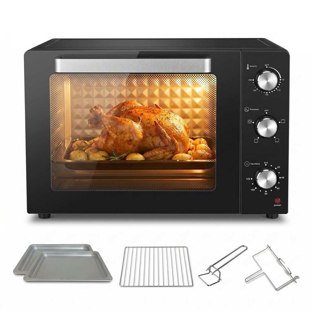 Lugia Freistehender Backofen 55L – 1900W Mini Ofen mit Umluft & Drehspiess – 70–230°C – 120 Min Time