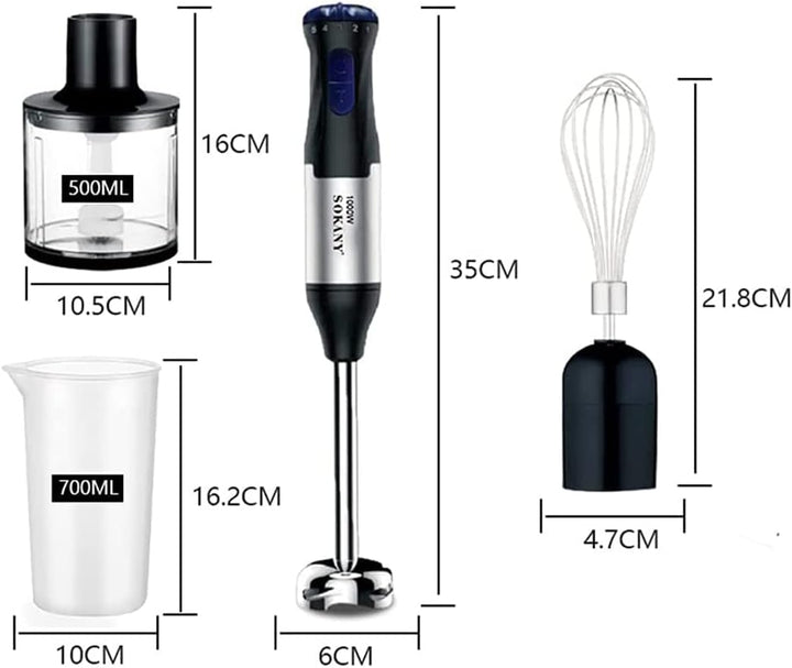 SOKANY Stabmixer Edelstahl 1000 watt, 5 Geschwindigkeit Pürierstab [4in1: Pürierstab/Zerkleinerer, M
