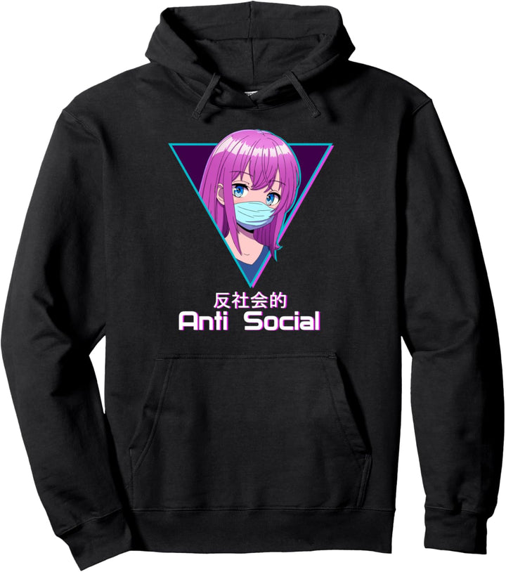 Anti Social Anime Girl Japanese Aesthetic Vaporwave Pullover Hoodie