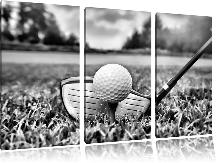 Pixxprint Monocrome, Golf Abschlag 3-Teiler Leinwandbild 120x80 Bild auf Leinwand