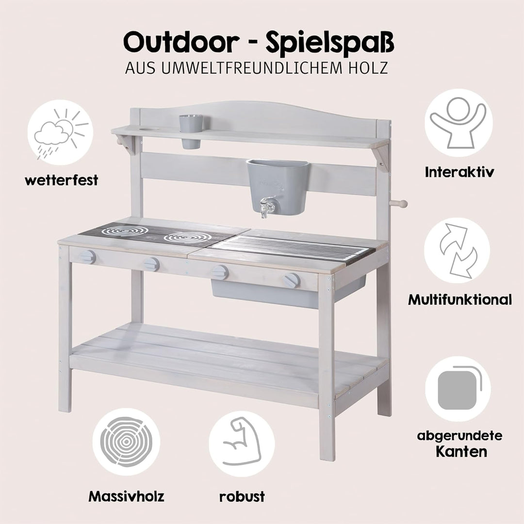 roba Matschküche für Kinder inkl. Zubehör - Funktionelle Outdoor Spielküche für Mädchen &amp; Jungen - W