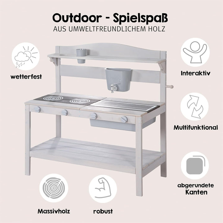 roba Matschküche für Kinder inkl. Zubehör - Funktionelle Outdoor Spielküche für Mädchen &amp; Jungen - W