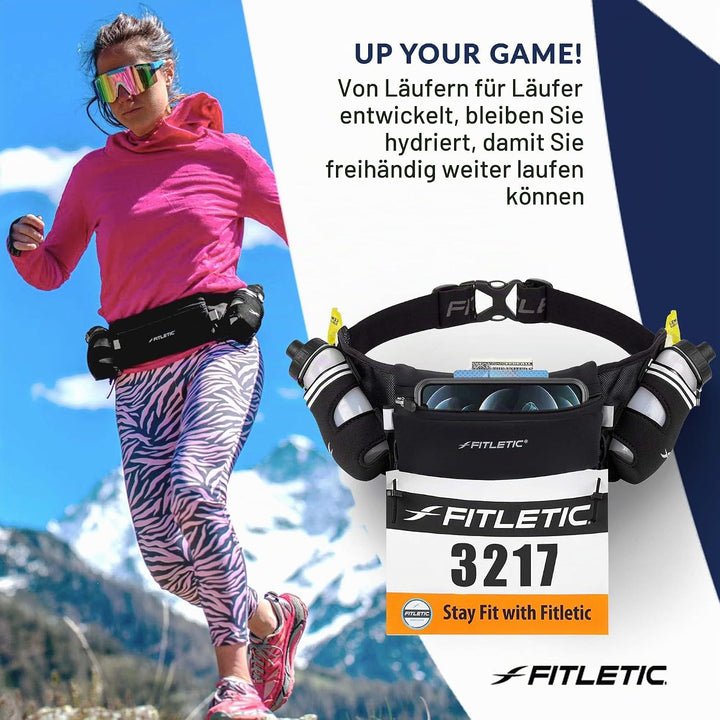 Fitletic - Hydra 16 Hydration Belt, Running Belt with Water Bottle Holder, Water Bottle, Outer/Inner