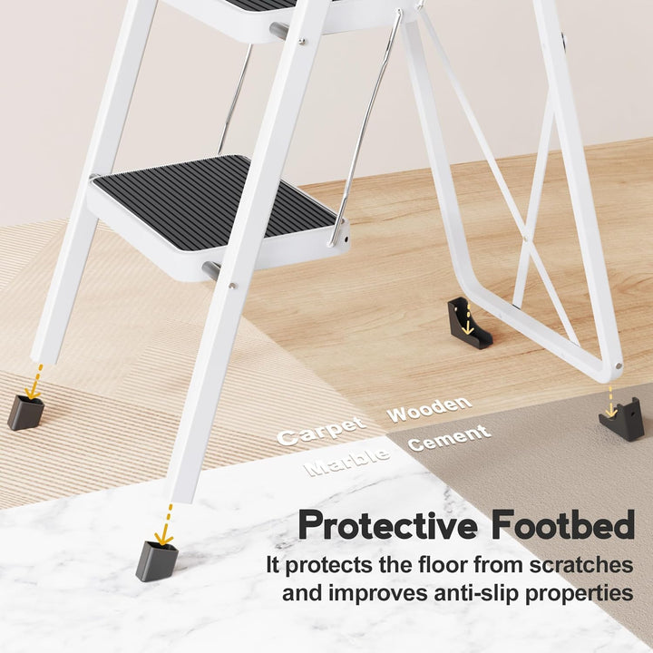 HBTower Trittleiter 3 Stufen klappbar, Trittleiter mit Anti-Rutsch-Pedal, Tragbare Robuste Tritthock