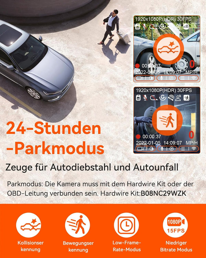 VANTRUE E1 lite Mini Dashcam WiFi vorne 1080P/30fps mit Sprachsteuerung, 1,54&