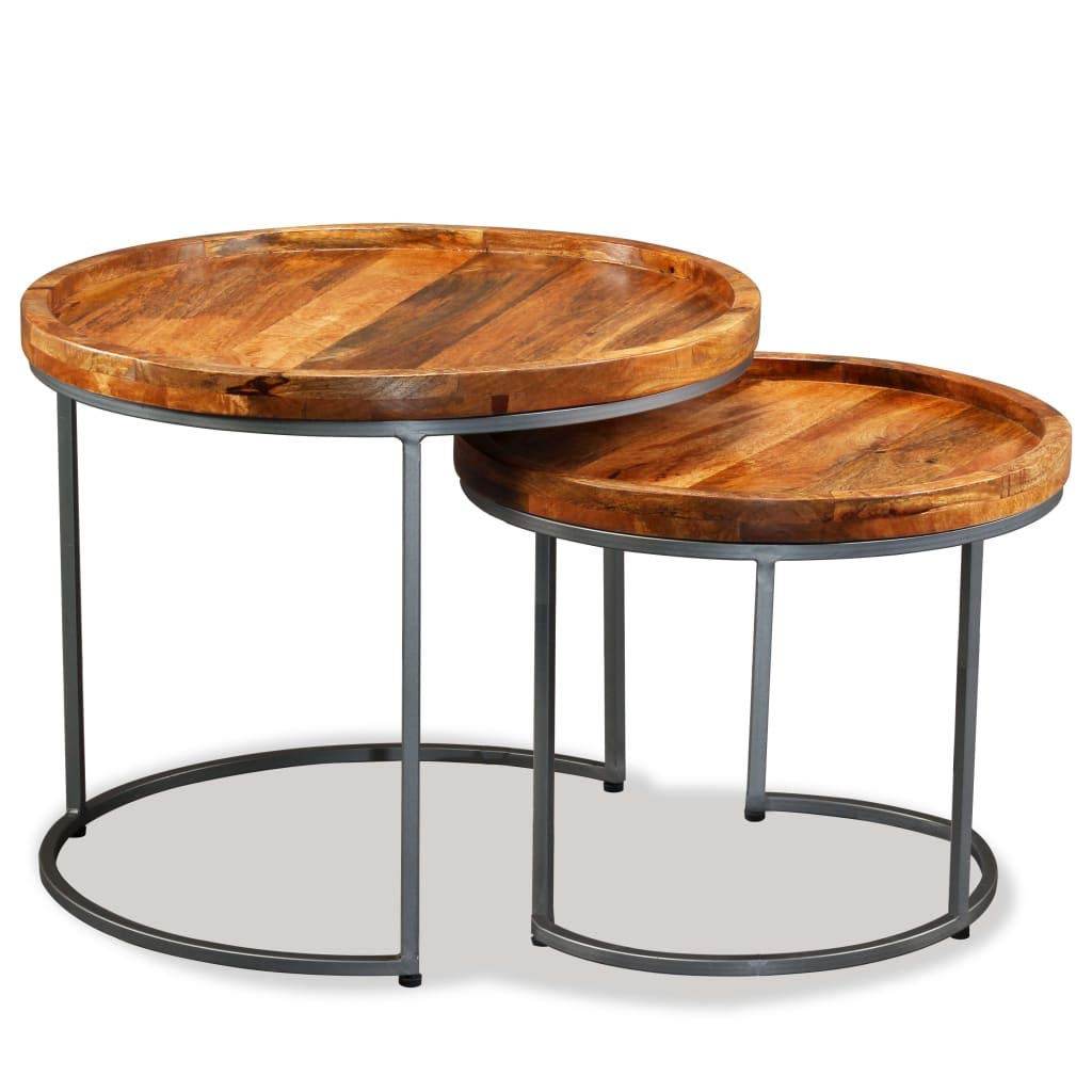 vidaXL Mangoholz Massiv 2X Beistelltisch Satztisch Couchtisch Wohnzimmer Tisch