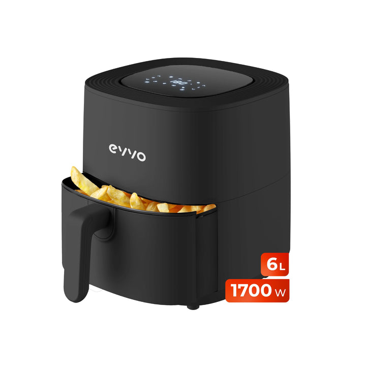 EVVO Luftfritteuse ohne Öl, 6 l, 1700 W, Antihaftbehälter, Dual-Cyclone-Technologie, Multifunktion,
