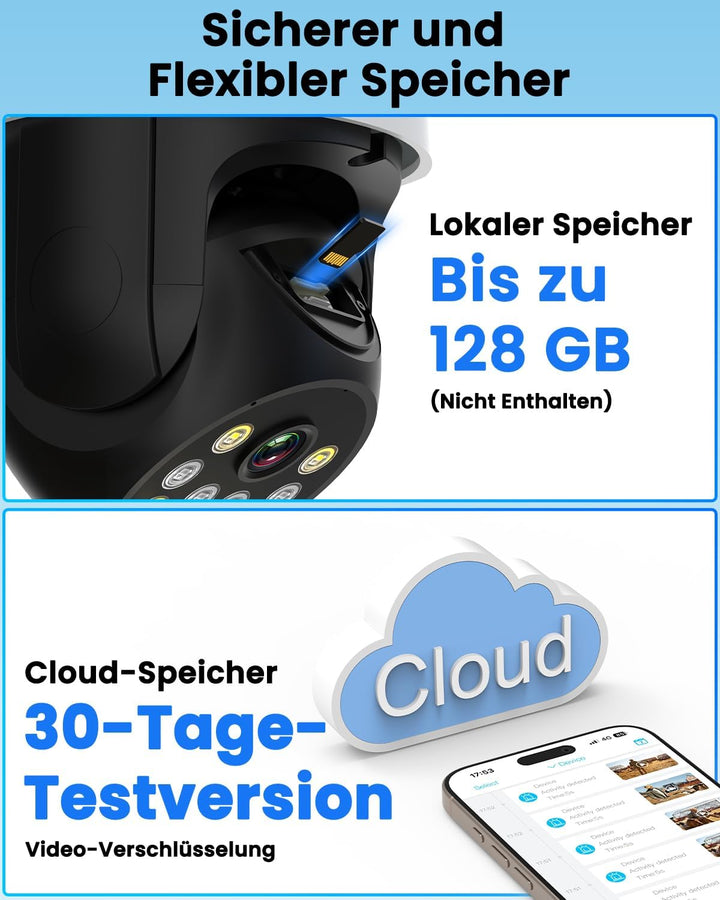 Bextgoo Überwachungskamera mit SIM Karte, 4MP 4G LTE Überwachungskamera ohne WLAN, 360° PTZ Blickwin