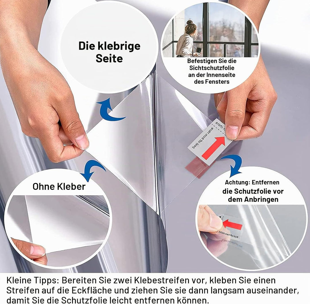 Spiegelfolie Selbstklebend Sonnenschutzfolie Fenster innen UV-Schutz Reflektierende Fensterfolie Sil
