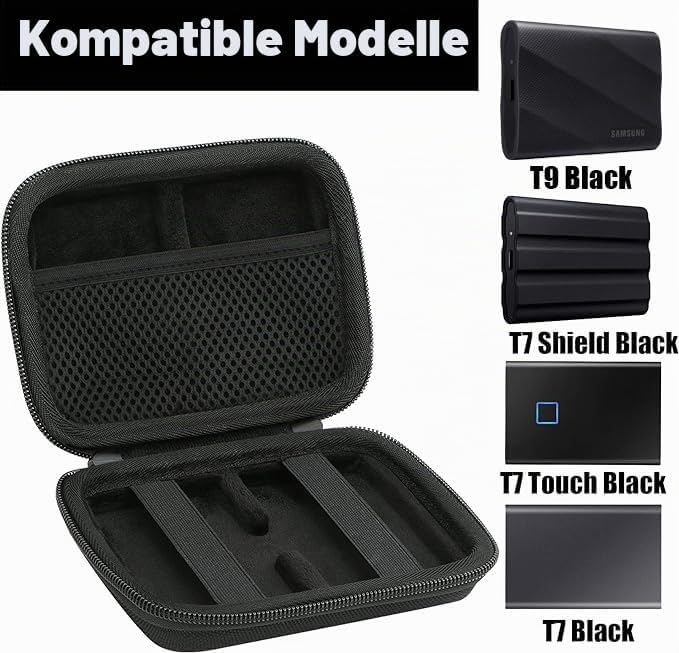Aenllosi Hartschalenhülle für Samsung T7/T7 Touch/T7 Shield/T9 Mobile SSD | Netztasche für Kabel und