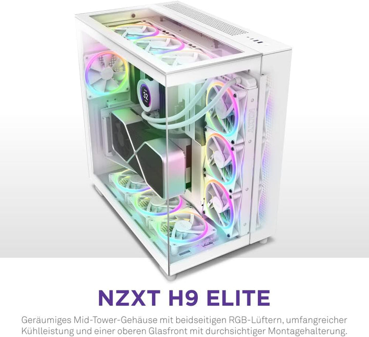 NZXT H9 Elite Dual-Chamber ATX Mid-Tower PC Gaming-Gehäuse – CM-H91EW-01 - Enthält 3 x 120mm F120 RG