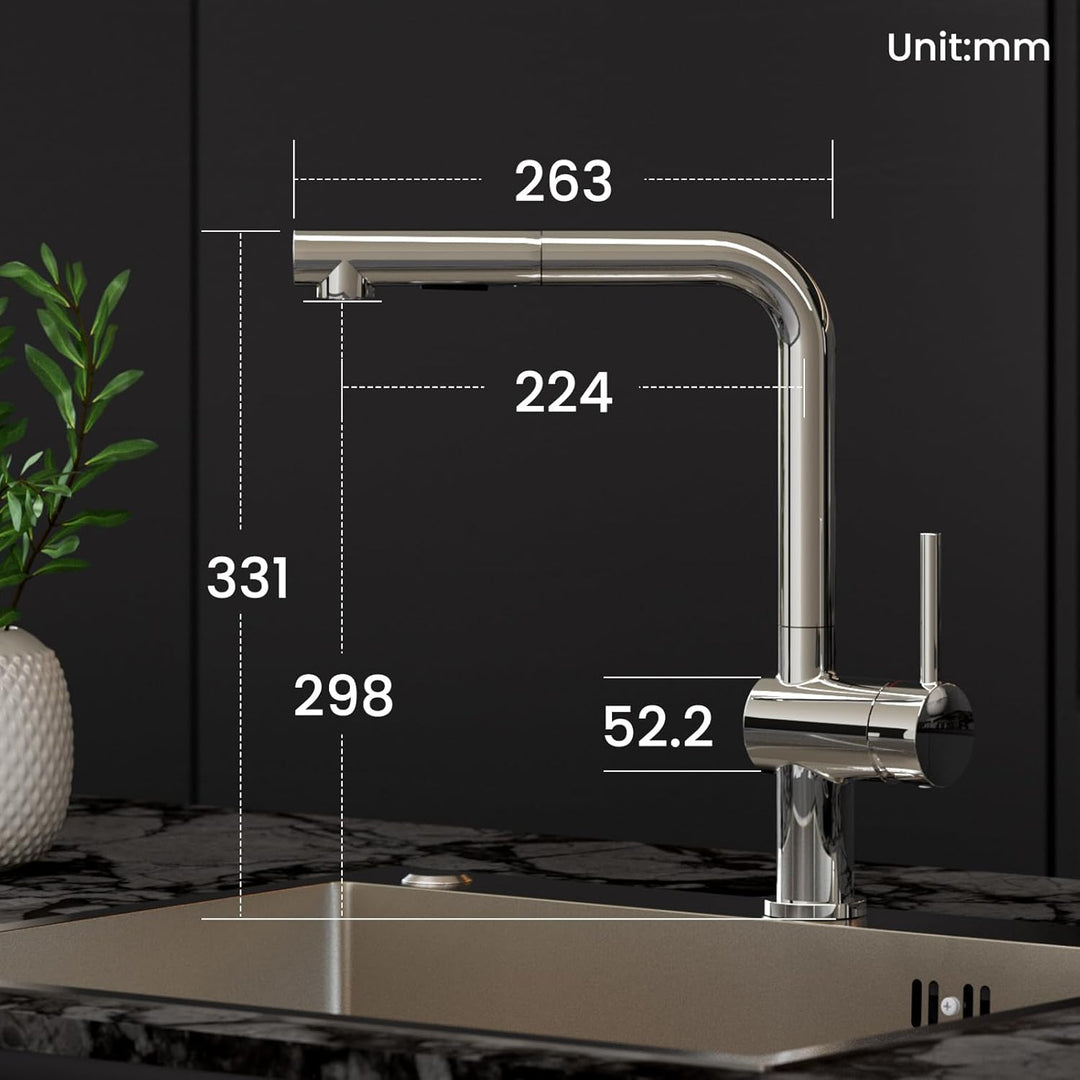 CECIPA Küchenarmatur Ausziehbar, Wasserhahn Küche mit Brausefunktion und Ausziehbarer Brause, Einheb