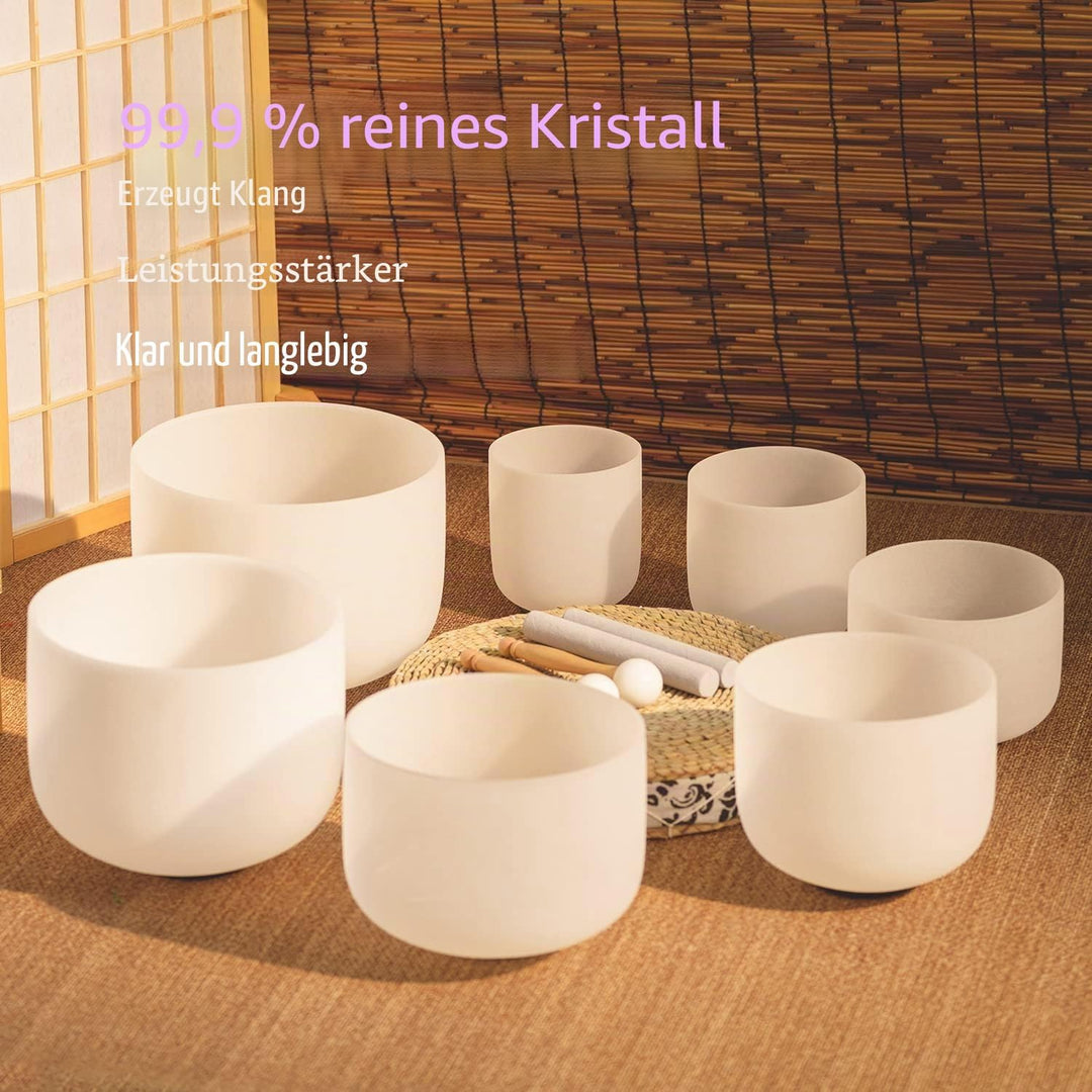 Hye-eun Kristall-Klangschalen-Set 17,8-30,5 cm, 7 Stück, quarz Klangschale für Klangheilung, mit 2 T