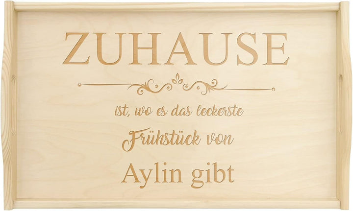 Maverton Serviertablett mit Gravur - personalisiert - Tabletttisch mit Griffen - klappbare Beine - e