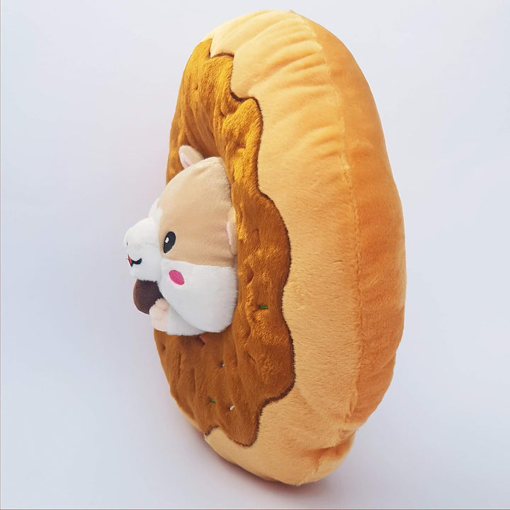 moodrush® 3D Donut-Hamster/Donut Kissen mit Hamster | alle Elemente aufgestickt (Nicht Bedruckt!) |