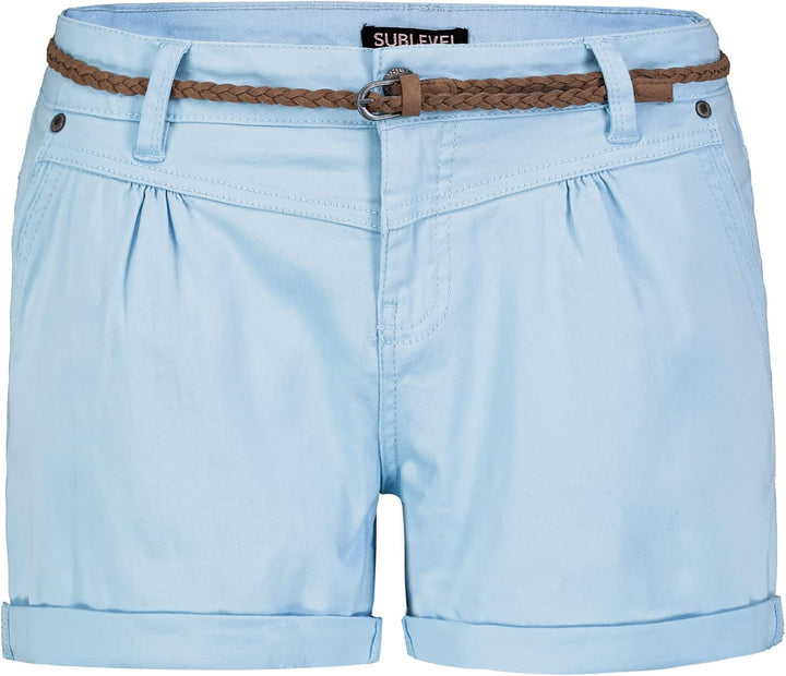 Sublevel Damen Kurze Hose Stretch-Shorts mit Flecht-Gürtel XL Light-blue, XL Light-blue