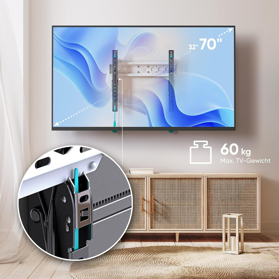 ONKRON TV Wandhalterung neigbar für 32-70 Zoll Fernseher bis zu 60 kg, Ultra Slim TV Halterung flach
