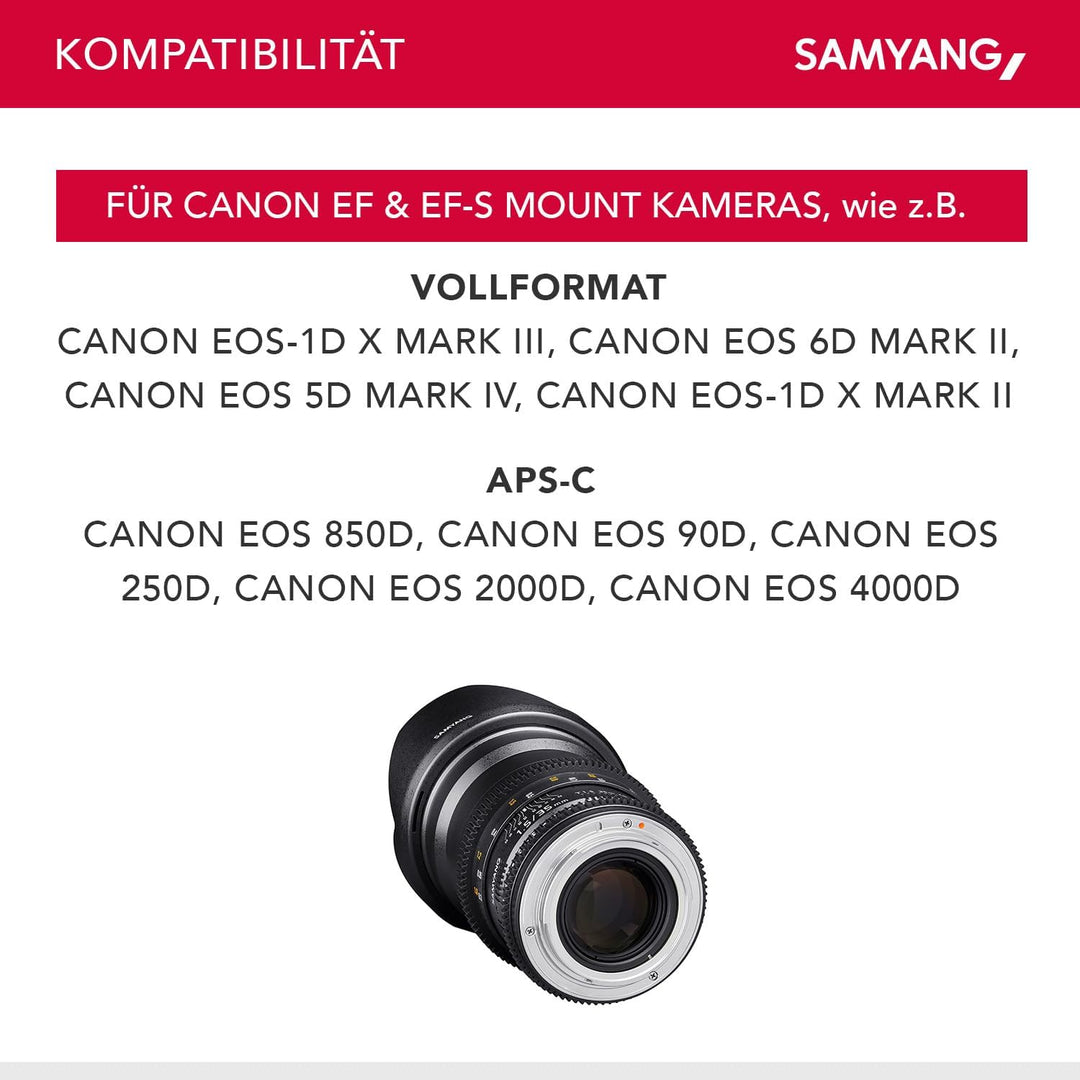 SAMYANG 7810 35/1,5 Objektiv Video DSLR II Canon EF manueller Fokus Videoobjektiv 0,8 Zahnkranz Gear