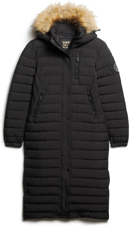 Superdry Damen Fuji Hooded Longline Puffer Jacke 36 Schwarz, 36 Schwarz