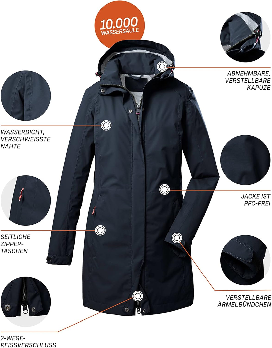 Killtec Damen Kos 93 Wmn Prk 2 1/2 Lagen Funktionsparka/Parka mit abzippbarer Kapuze 38 dunkelnavy,