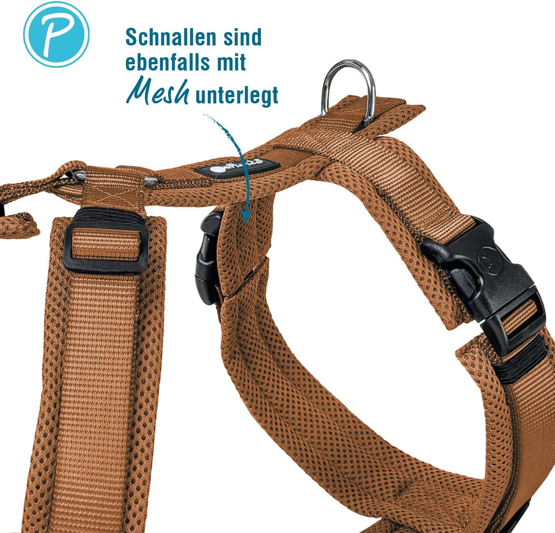Petlando Hundegeschirr gepolstert, Mesh Y-Comfort, weich, stufenlos verstellbar, besonders leicht &amp;