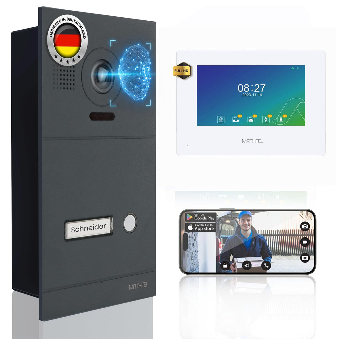 Mathfel 2-Draht IP Video-Türsprechanlage mit Türöffner und 2 Jahren Garantie - Full-HD Kamera, 7" Mo