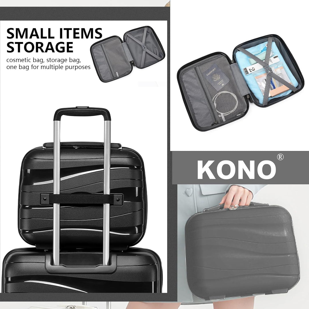 KONO Kosmetikkoffer Beautycase Kabinengepäck Damen PP Schminkkoffer (Schwarz) Schwarz S, Schwarz S