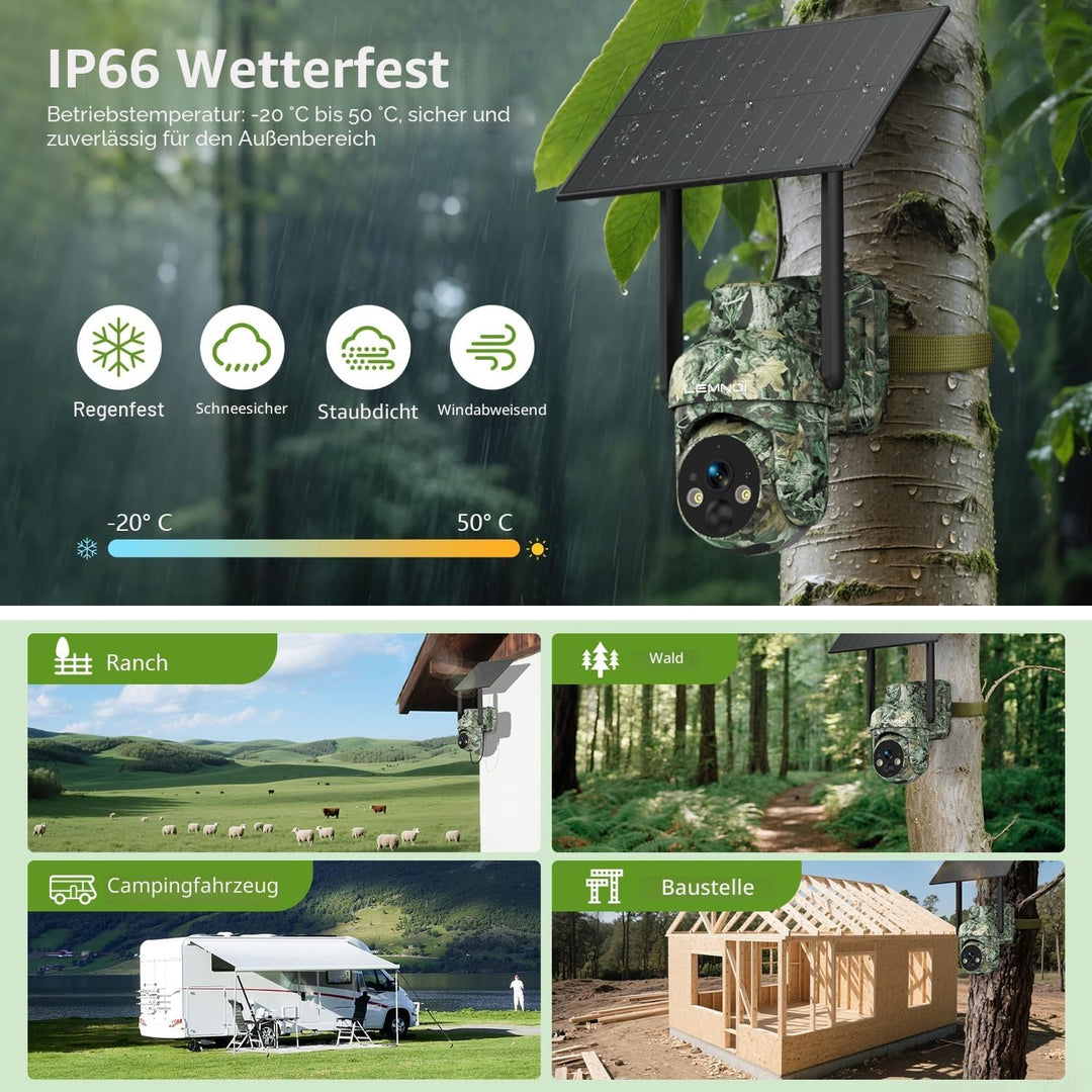Lemnoi 4G LTE Solar Wildkamera mit SIM Karte Vorinstalliert, Akku Wildkamera mit Bewegungsmelder, 2K