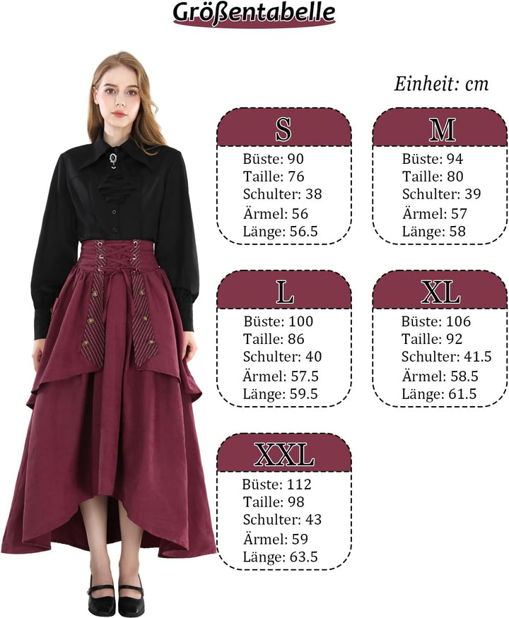 Fiamll Damen Viktorianisch Bluse Vintage Schleifenhemd Stehkragen mit Ruff Langarmshirt Mittelalter