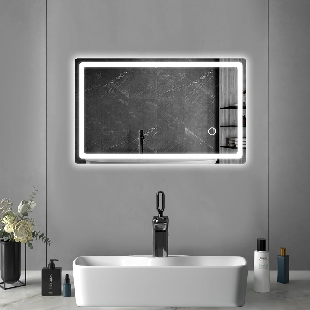 LED Badspiegel mit Beleuchtung 40x60cm, Badezimmerspiegel mit Stecker, Kaltweiss 6000K Wandspiegel f