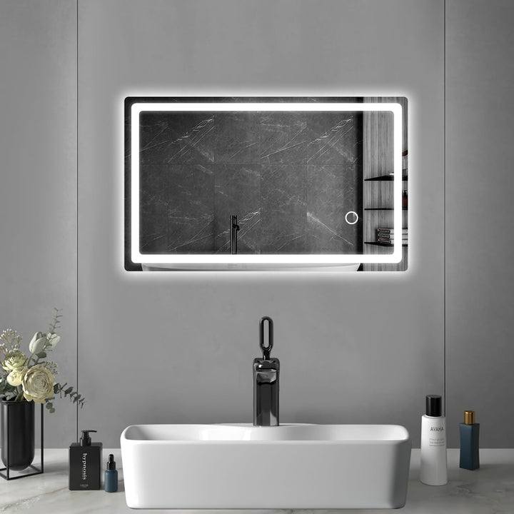 LED Badspiegel mit Beleuchtung 40x60cm, Badezimmerspiegel mit Stecker, Kaltweiss 6000K Wandspiegel f