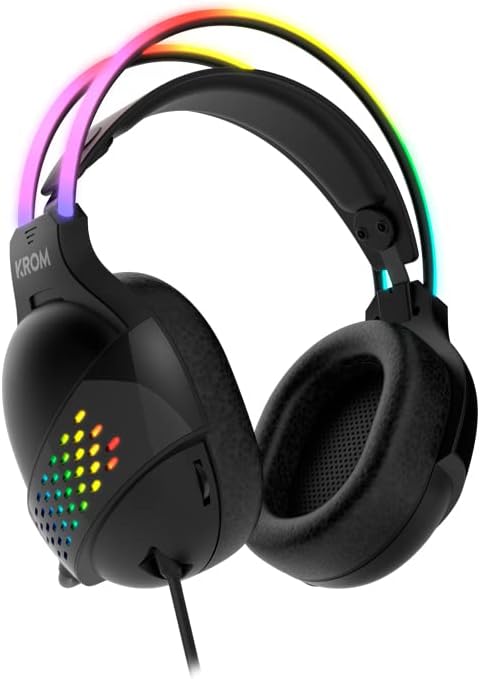 KROM Gaming KLAIM -NXKROMKLAIM Kopfhörer mit Mikrofon, Rainbow RGB LED Stereo-Sound, 50 mm Lautsprec