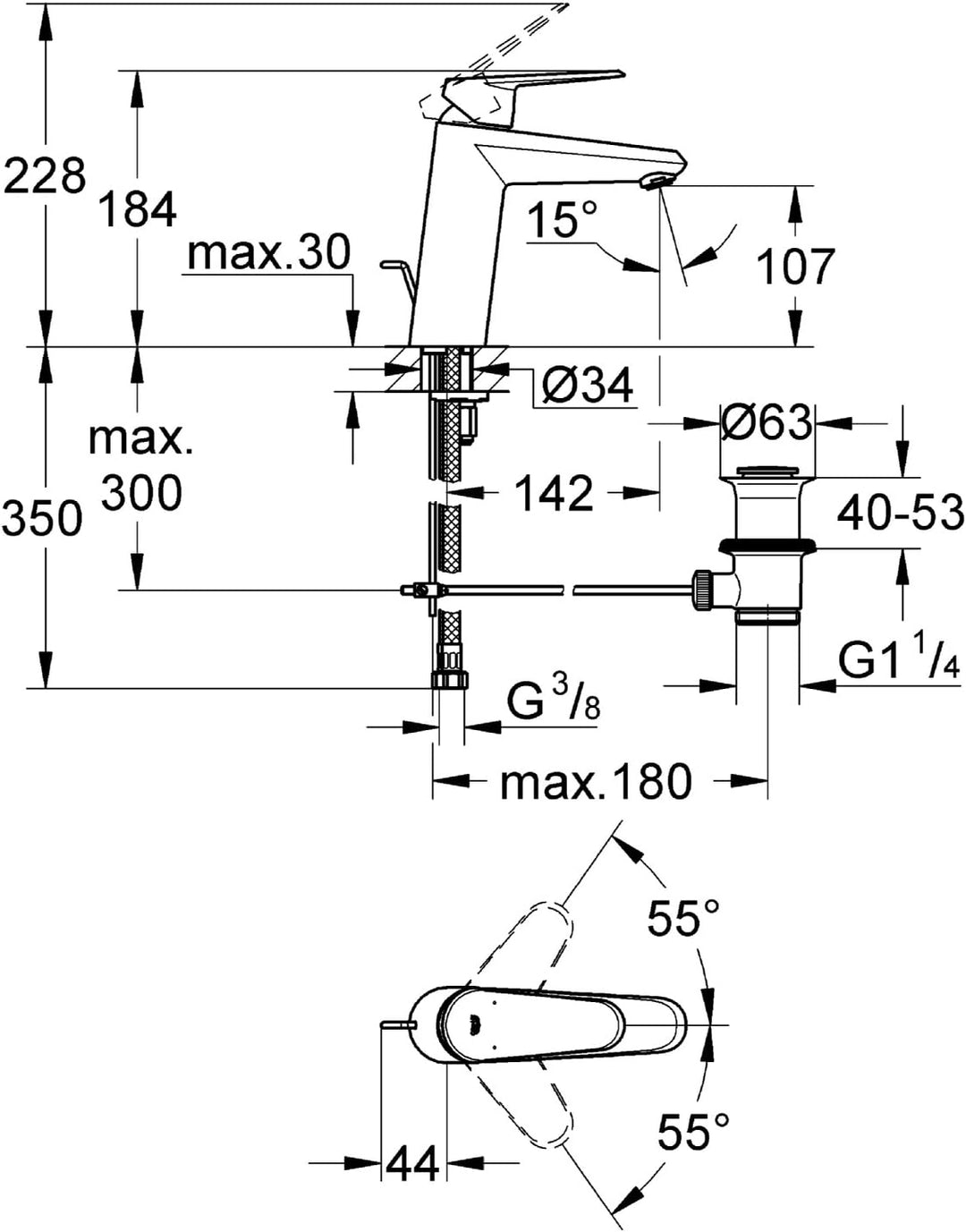 GROHE Eurodisc Cosmopolitan - Einhand-Waschtischarmatur (wassersparend, langlebige Oberfläche, Einlo