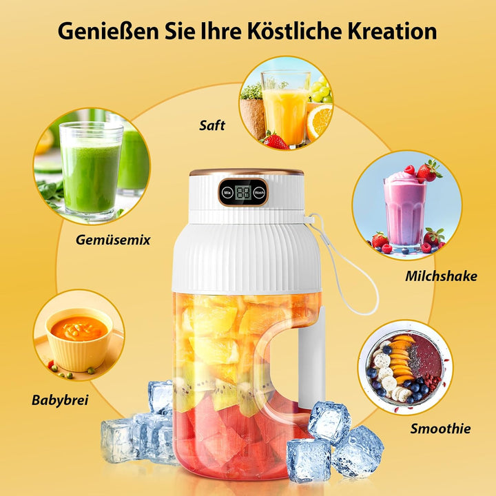 【Upgraded】Fine Life Pro Tragbarer Mixer & Smoothie Maker, 1200ML Becher mit Auslaufsicherem Deckel &