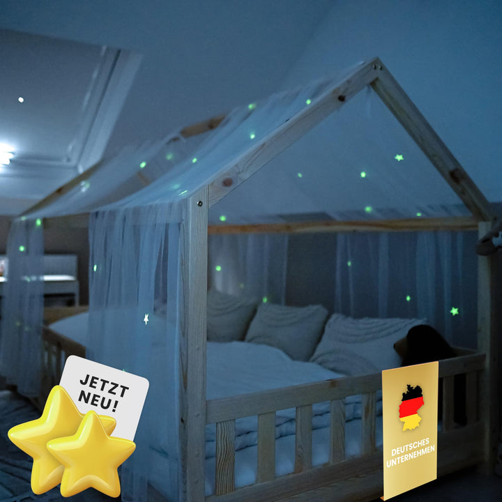lilimaus Hausbett Himmel mit leuchtenden Sternen - Betthimmel Hausbett Deko - Geschenk Mädchen & Jun