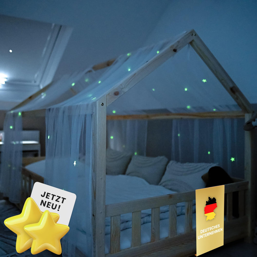 lilimaus Hausbett Himmel mit leuchtenden Sternen - Betthimmel Hausbett Deko - Geschenk Mädchen &amp; Jun