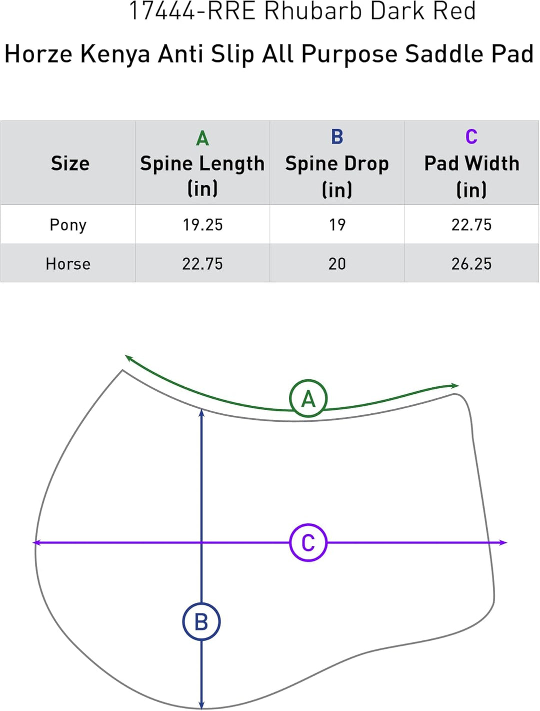 HORZE Kenya Anti-Rutsch-Allzweck-Schabracke Rhabarber Dunkelrot Horse, Rhabarber Dunkelrot Horse