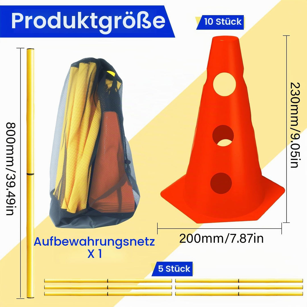 5er Sports Steckhürdenset Cavaletti Agility Set Hunde Hürden Steckhürdenset 10 Kegel 23cm + 5 Stange