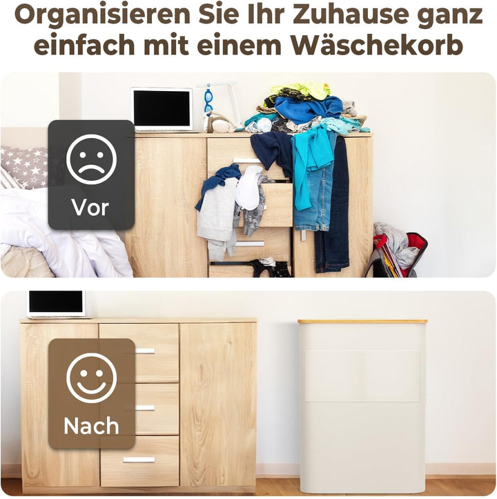 OUSFOT Wäschekorb mit Deckel 3 Fächer 158L Wäschesammler faltbar aus 600D Oxford-Gewebe mit Abnehmba