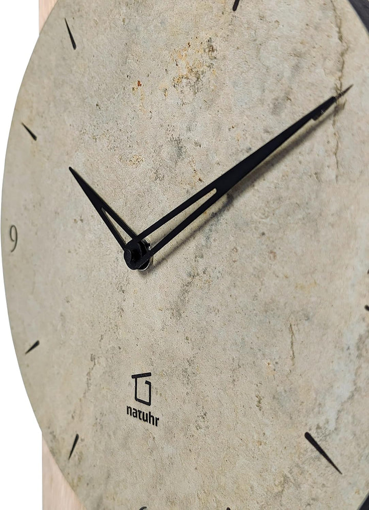 Natuhr Schiefer Wanduhr - Zugspitze - Holz Eiche Schiefer Stein geräuscharm Made in Germany (Heller