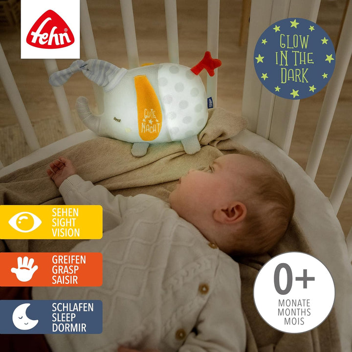 Fehn Nachtlicht Elefant – Schlummerlicht & Einschlafhilfe: Kuscheltier mit „Glow-in-The-Dark“-Bestic