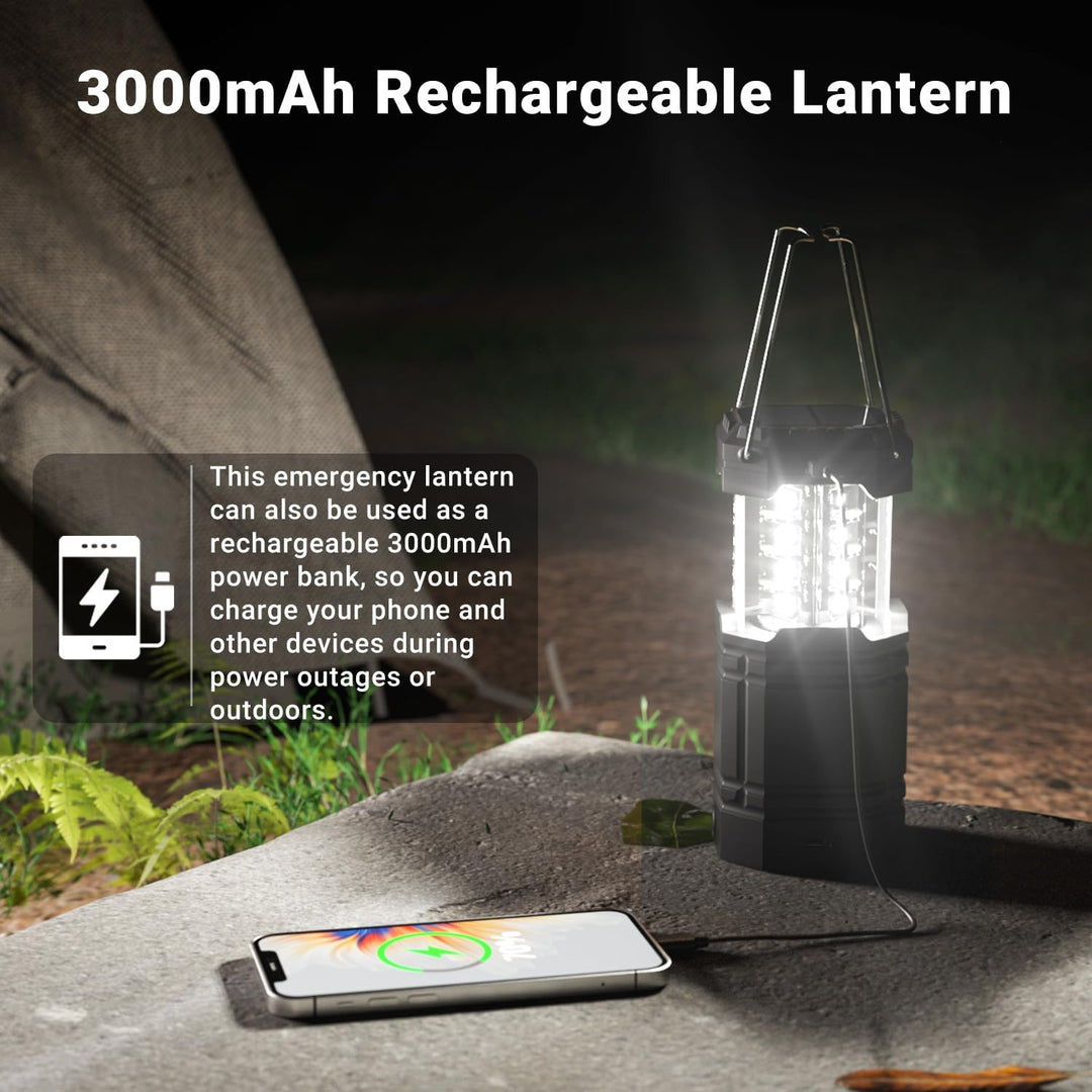 LED Campinglampe Solar, Wasserdicht LED Camping Laterne, Notfallleuchte mit Handkurbel, Eingebaute 3