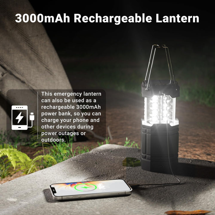 LED Campinglampe Solar, Wasserdicht LED Camping Laterne, Notfallleuchte mit Handkurbel, Eingebaute 3