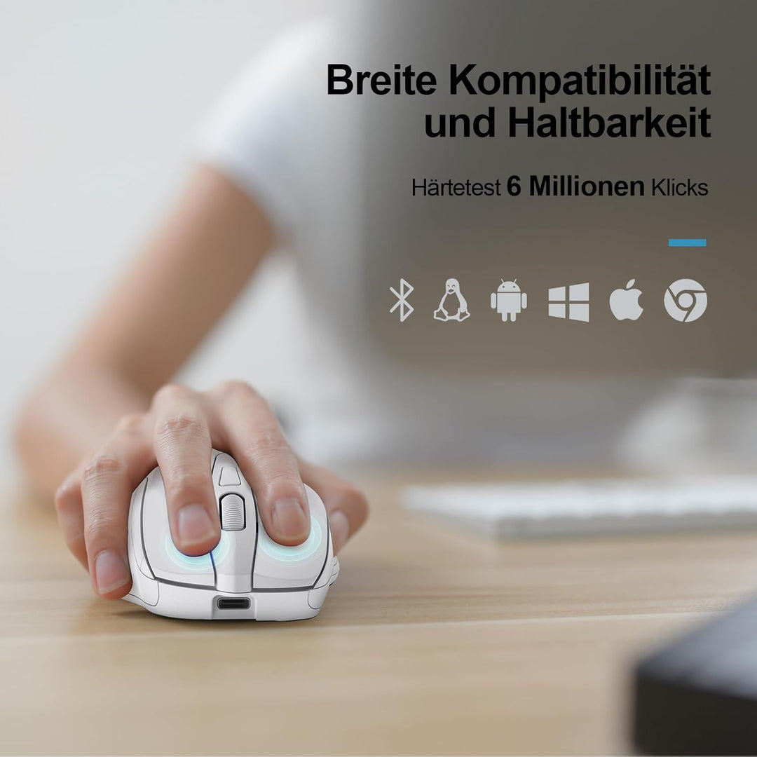TECKNET Bluetooth Maus, Wiederaufladbare Maus Kabellos(DREI Modi: BT 5.0/3.0 + 2.4G), 4800 DPI, Ergo