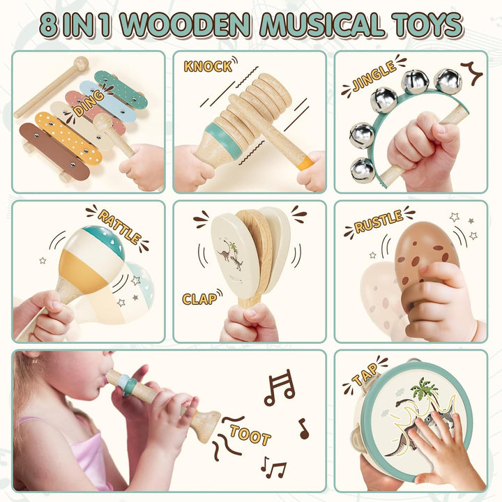 Lehoo Castle Musikinstrumente für Kinder, Holzspielzeug ab 3 Jahre, Kinder Xylophone Trommel Montess
