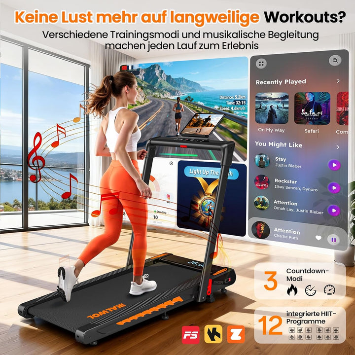 Laufband für Zuhause mit Bluetooth Lautsprecher, 6 in 1 12km/h Walking Pad Laufband mit 10% Steigung
