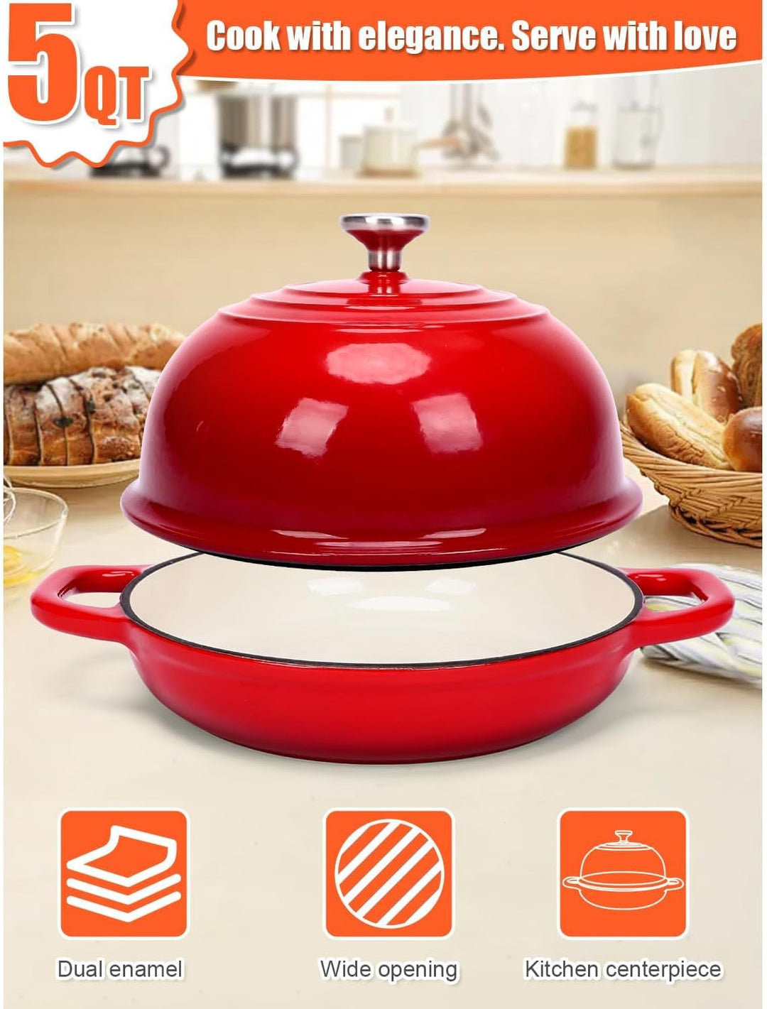 GFTIME Gusseisen Topf Brot Backen, Schmortopf Gusseisen Topf mit Deckel, Dutch Oven Brotbacktopf mit