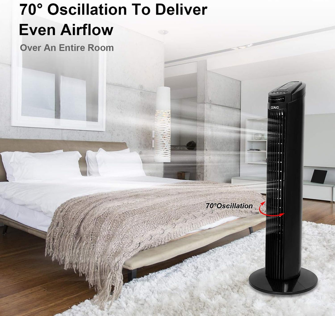 OZAVO Turmventilator, 3 Stufen Ventilator, oszillierend Standventilator, Tower-Ventilator Säulenvent