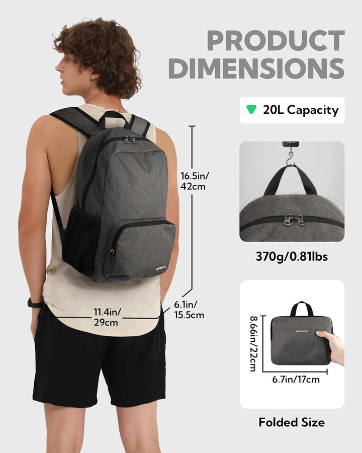 WATERFLY Rucksack Faltbar Tagesrucksack 20L: Wanderrucksack Faltrucksack Leicht Klapprucksack Daypac
